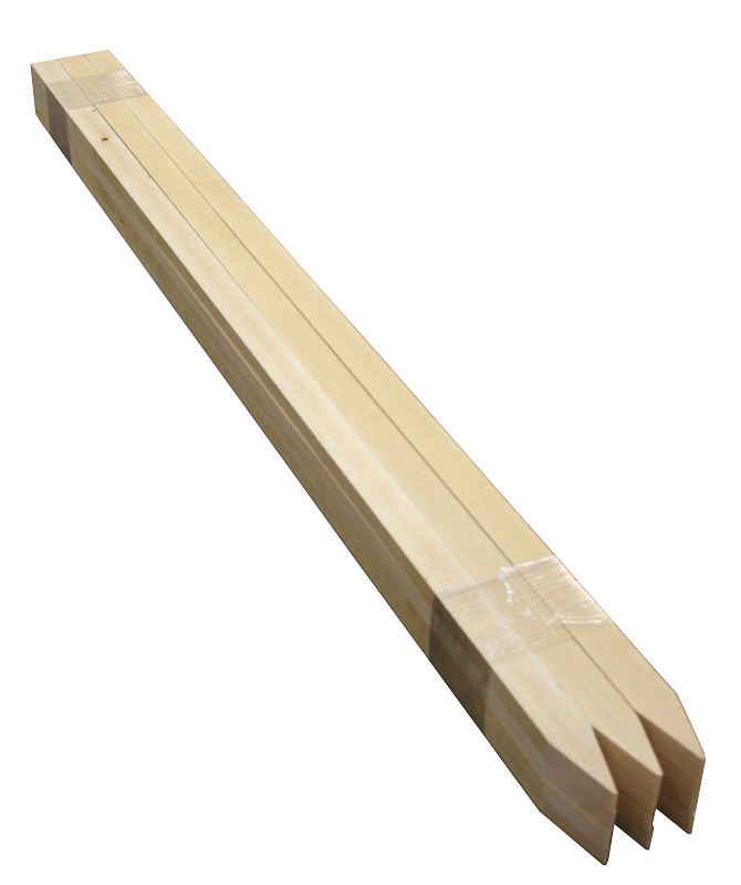 stretch film banded, wrapped wood stakes