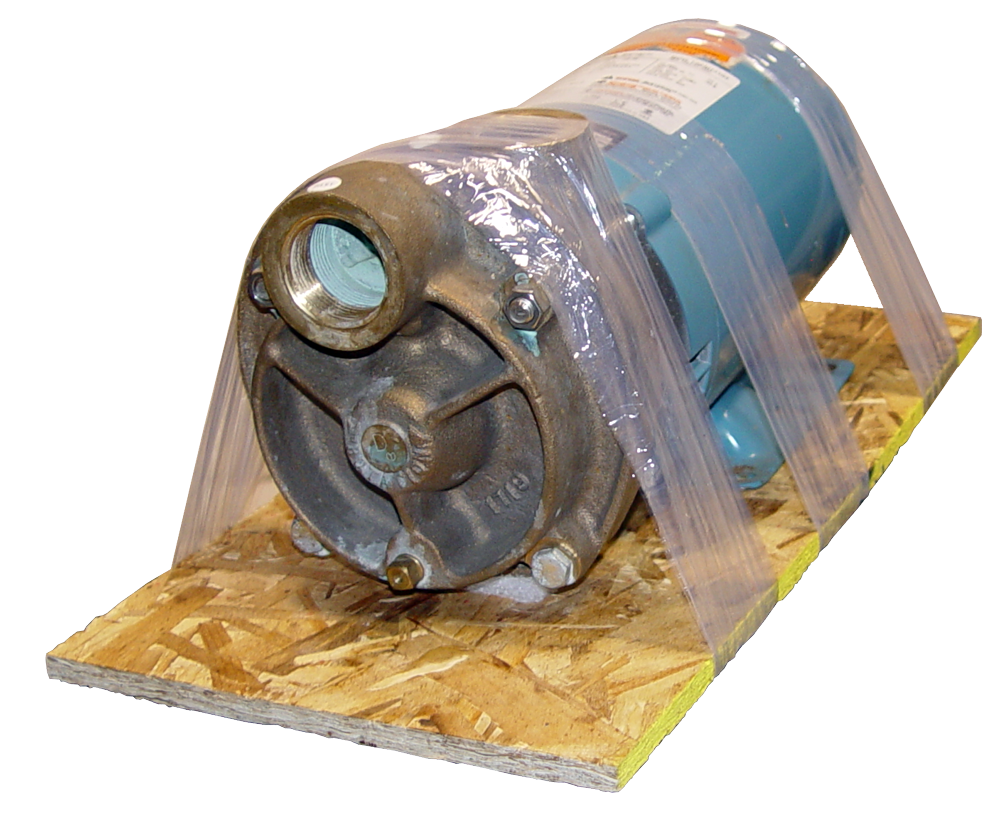 stretch film banded, wrapped pump
