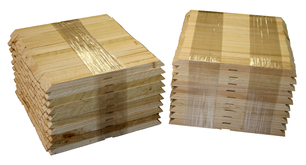 stretch film banded, wrapped wood stacks