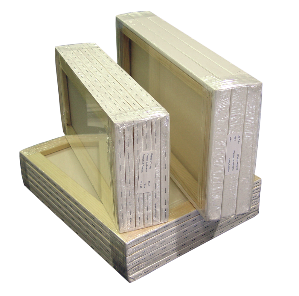 stretch film banding, wrapped framed canvas