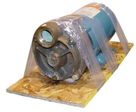 stretch film banded, wrapped pump