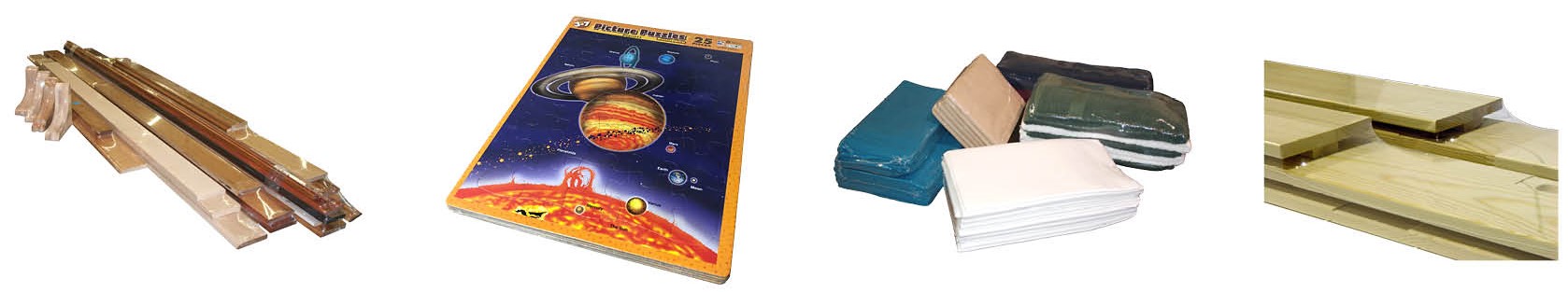 Shrink wrapped wood, printed and laundry products