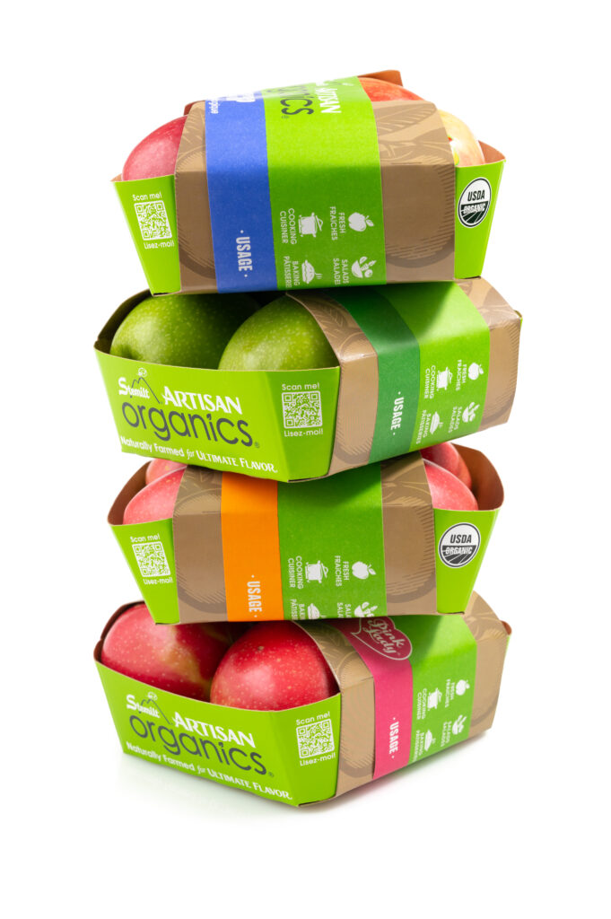 Stemilt EZ-Band 4 pack Organic Apples Packaging – Felins Produce Packaging and Labeling